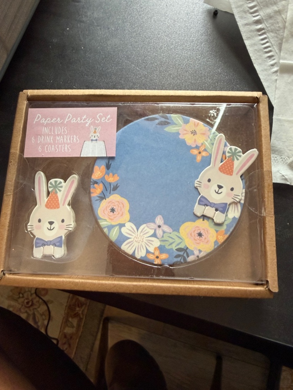 Paper Party Set Bunny Drink Markers and Floral Coasters - Blue